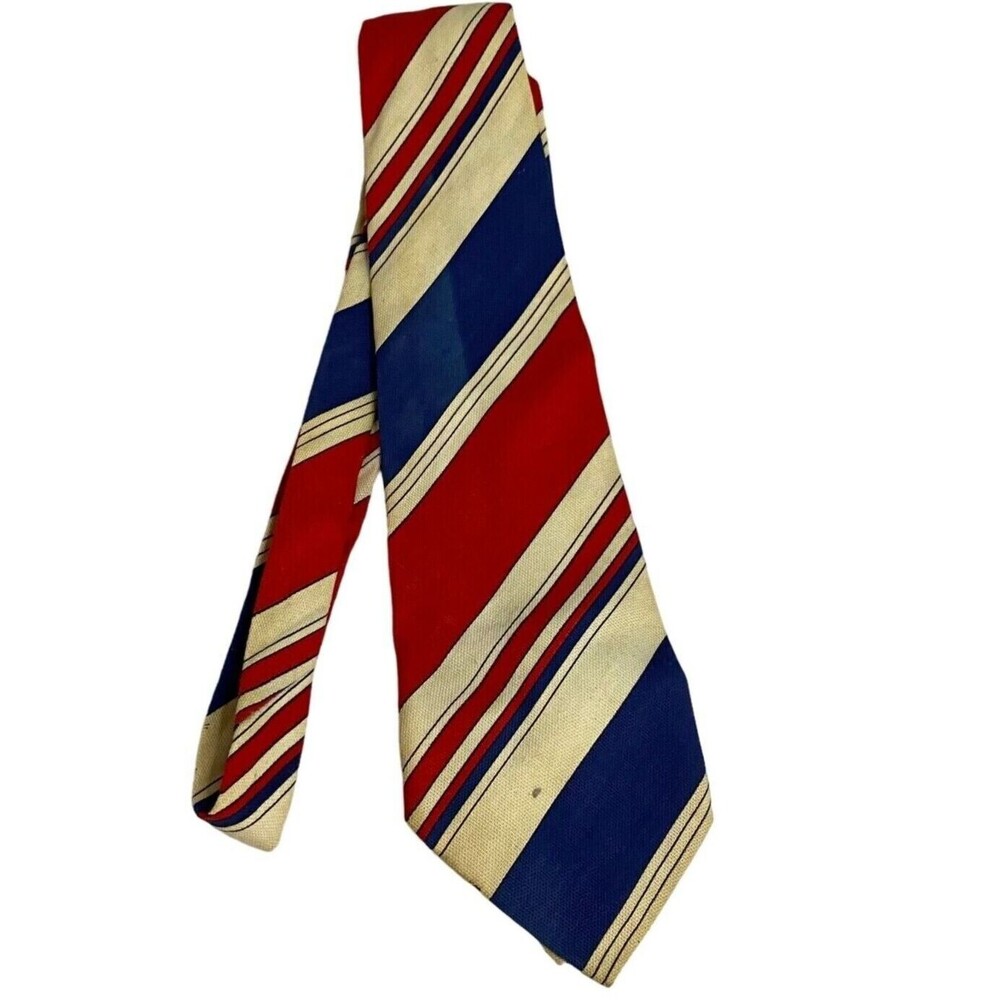 #7504 Custom Made Red Blue and Beige Striped Classic Necktie Mens Tie